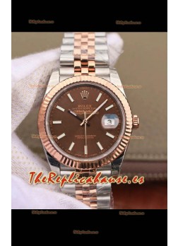 Rolex Datejust 41MM Movimiento Cal.3135 Reloj Réplica Suizo en Acero 904L de Dos Tonos Dial Marrón