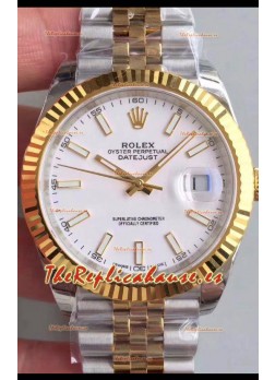 Rolex Datejust 41MM Movimiento Cal.3135 Reloj Réplica Suizo en Acero 904L en Dos Tonos Two Dial Blanco