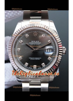 Rolex Datejust 41MM Movimiento Cal.3135 Reloj Réplica Suizo en Acero 904L Dial Gris Perla