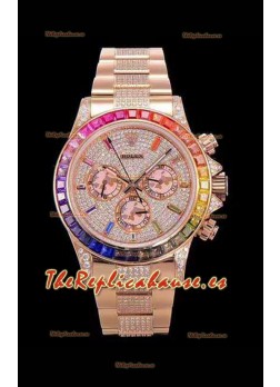 Rolex Daytona ICED OUT Movimiento Original Cal.4130 - Reloj de Acero 904L Oro Rosado Réplica a Espejo 1:1
