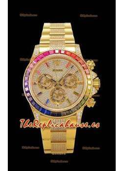 Rolex Daytona ICED OUT Movimiento Original Cal.4130 - Reloj de Acero 904L Oro Amarillo Réplica a Espejo 1:1