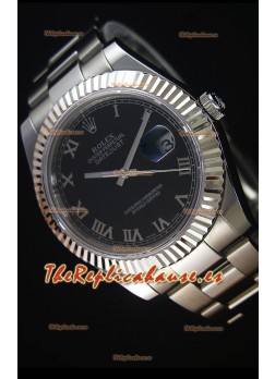 Rolex Datejust Reloj Réplica Japonés - Dial Negro Marcadores Romanos en 41MM con correa Oyster