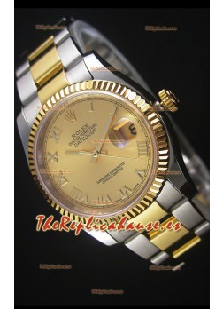 Rolex Datejust Reloj Réplica Japonés -  Chapado en Dos Tonos Dial en Oro en Caja de 36MM