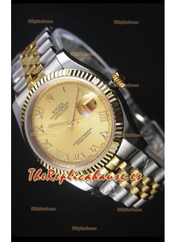 Rolex Datejust Reloj Réplica Japonés - Dial en Oro chapado en dos Tonos en Caja 36MM