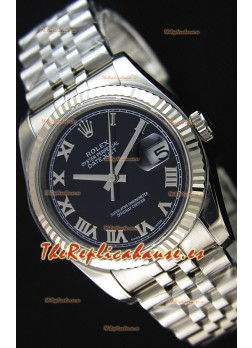 Rolex Datejust Reloj Réplica Japonés - Dial Negro en 36MM con correa Jubilee