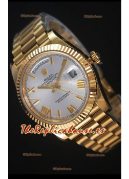 Rolex Day Date Reloj Réplica Japonés - Caja en Oro Amarillo Dial en Acero 40MM
