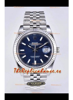Rolex Datejust Movimiento Cal.3235 Réplica Espejo 1:1 Acero 904L 41MM - Dial Azul con Motivo Estriado