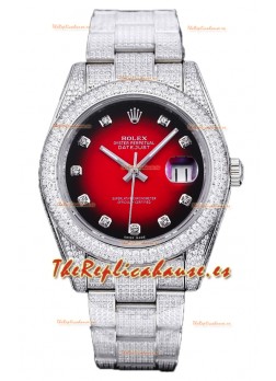 Rolex Datejust 41MM Réplica Suiza - Edición Iced Out en Dial Rojo