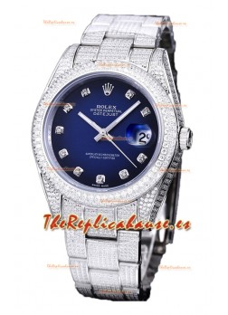 Rolex Datejust 41MM Réplica Suiza - Edición Iced Out en Dial Azul