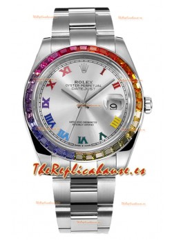 Rolex Datejust 41MM Reloj Réplica Suiza - Acero 904L Bisel en Arcoiris