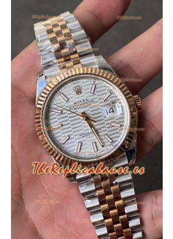 Rolex Datejust Movimiento Cal.3235 Réplica Espejo 1:1 Acero 904L 41MM - Dial Plateado con Motivo Estriado