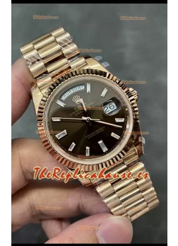 Rolex Day Date 40MM 228235 Oro Rosado Dial en Marrón Oscuro Reloj Réplica Espejo 1:1