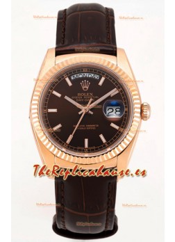 Rolex Day Date Reloj Oro Rosado Caja Acero 904L Dial Marrón 36MM - Calidad Espejo 1:1