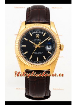 Rolex Day Date Reloj Oro Amarillo Caja Acero 904L Dial Negro 36MM - Calidad Espejo 1:1