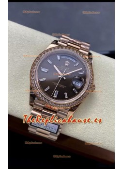 Rolex Day Date 40MM 1:1 Oro Rosado Dial Marrón Reloj Réplica Espejo 1:1