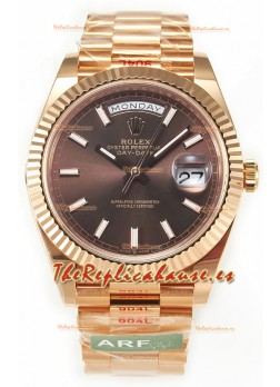 Rolex Day Date 40MM 1:1 Oro Rosado Dial Marrón Reloj Réplica Espejo 1:1