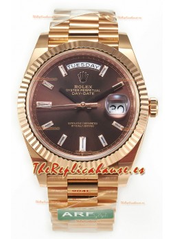 Rolex Day Date 40MM 1:1 Oro Rosado Dial Marrón Reloj Réplica Espejo 1:1