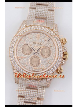 Rolex Cosmograph Daytona Oro Rosado ICED OUT Movimiento Original Cal.4130 - Reloj Acero 904L