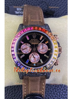 Rolex Daytona DiW Edición Carbono Bisel Arcoiris - Caja Carbon Forjado Correa Khaki Réplica Espejo 1:1