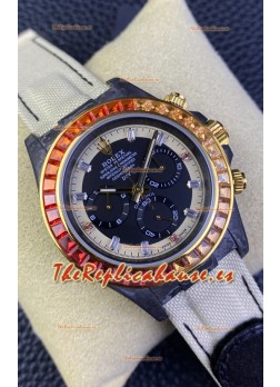 Rolex Daytona DiW Edición Carbono Bisel Arcoiris - Caja Carbon Forjado Correa Beige Réplica Espejo 1:1