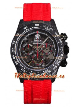 Rolex Daytona DiW Reloj Edición Skeleton Carbono - Caja Carbono Forjado Correa Roja Réplica Espejo 1:1