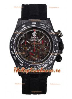 Rolex Daytona DiW Skeleton Reloj Edición Carbono - Caja de Carbono Forjado Correa Negra Réplica Espejo 1:1