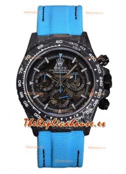 Rolex Daytona DiW Skeleton Reloj Edición Carbono - Caja de Carbono Forjado Correa Azul Réplica Espejo 1:1