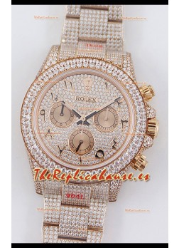 Rolex Cosmograph Daytona Oro Rosado ICED OUT Movimiento Original Cal.4130 - Reloj Acero 904L