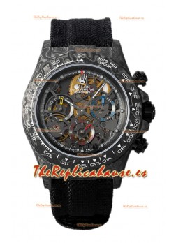 Rolex Daytona DiW Skeleton Reloj Edición Carbono - Caja de Carbono Forjado Correa Negra Réplica Espejo 1:1