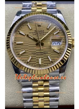 Rolex Datejust Movimiento Cal.3235 Réplica a Espejo 1:1 Acero 904L 36MM - Dial Dorado con Motivo Estriado