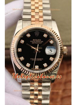 Rolex Datejust 36MM Movimiento ETA-3135 Reloj Réplica Suizo en Acero 904L en Dos Tonos Dial Negro
