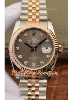Rolex Datejust 36MM Movimiento ETA-3135 Réplica Suiza en Acero 904L en Dial Marrón de Dos Tonos