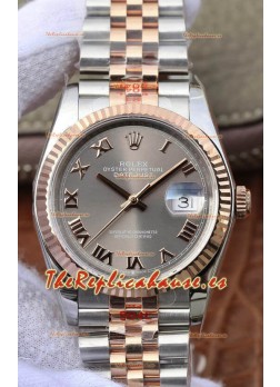 Rolex Datejust 36MM Movimiento ETA-3135 Reloj Réplica Suizo en Acero 904L de Dos Tonos Dial Gris