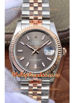Rolex Datejust 36MM Movimiento ETA-3135 Reloj Réplica Suizo en Acero 904L de Dos Tonos Dial Gris