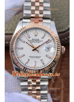Rolex Datejust 36MM Movimiento ETA-3135 Reloj Réplica Suizo en Acero 904L Dos Tonos Dial Blanco