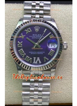 Rolex Datejust 31MM Movimiento ETA-2671 Reloj Réplica Suizo en Acero 904L Dial Morado