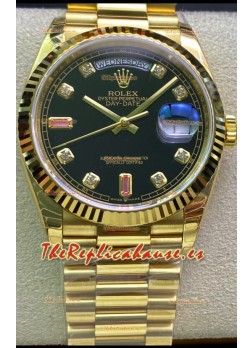 Rolex Day Date 128238 Presidential Reloj Oro Amarillo 18K 36MM - Dial Negro Calidad a Espejo 1:1