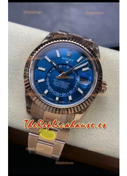 Rolex Sky-Dweller REF #m336935 Dial Azul Reloj Caja Acero 904L en Oro Rosado Réplica Espejo 1:1