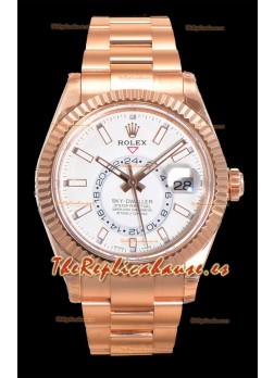 Rolex Sky-Dweller REF# 336235 Reloj Dial Blanco en Oro Rosado Caja Acero 904L Réplica Espejo 1:1