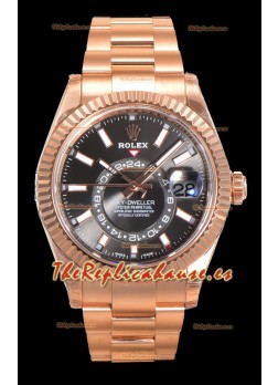 Rolex Sky-Dweller REF# 336235 Dial Slate Reloj en Oro Rosado Caja Acero 904L Réplica Espejo 1:1