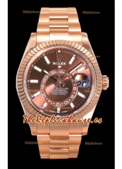 Rolex Sky-Dweller REF# 336235 Reloj Dial Marrón en Oro Rosado Caja Acero 904L Réplica Espejo 1:1