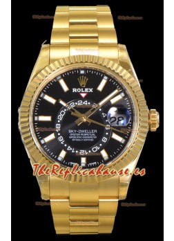 Rolex Sky-Dweller REF# 336235 Reloj Dial Negro en Oro Amarillo Caja Acero 904L  Réplica Espejo 1:1