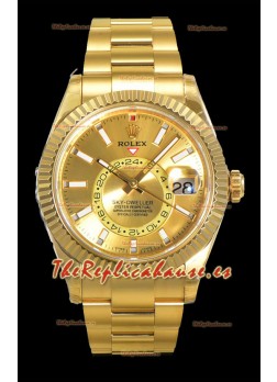 Rolex Sky-Dweller REF# 336235 Reloj Dial Dorado en Oro Amarillo Caja Acero 904L Réplica Espejo 1:1