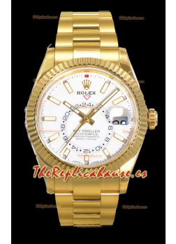 Rolex Sky-Dweller REF# 336235 Reloj Dial Blanco en Oro Amarillo Caja Acero 904L Réplica Espejo 1:1
