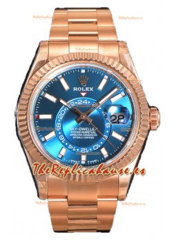 Rolex Sky-Dweller REF# 336235 Reloj Dial Azul-Verde en Oro Rosado Caja Acero 904L Réplica Espejo 1:1