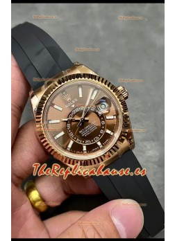 Rolex Sky-Dweller REF# M336235 Dial Marrón Reloj Oro Rosado Caja en Acero 904L Réplica Espejo 1:1
