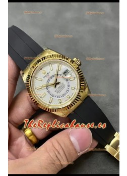 Rolex Sky-Dweller REF# M336235 Dial Blanco Reloj Oro Amarillo Caja Acero 904L Réplica Espejo 1:1