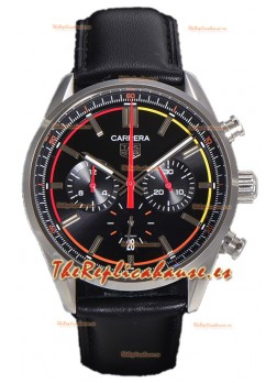 Tag Heuer Carrera Chronograph 42 Reloj Réplica Cuarzo Suizo Dial Negro Leather Strap