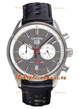 Tag Heuer Carrera Cronógrafo 43 Reloj Réplica Cuarzo Suizo Dial Gris Leather Strap
