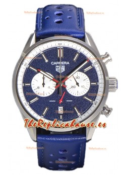 Tag Heuer Carrera Cronógrafo 43 Reloj Réplica Cuarzo Suizo Dial Azul Correa Piel 